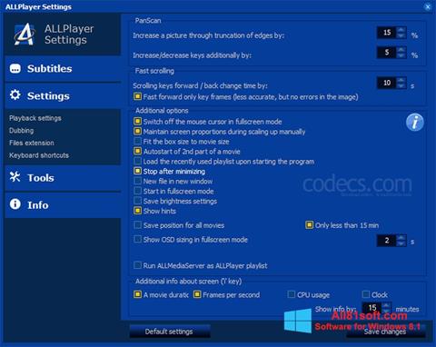 Snimak zaslona ALLPlayer Windows 8.1