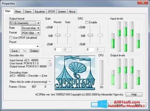 Snimak zaslona AC3Filter Windows 8.1