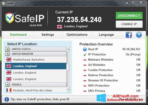 Snimak zaslona SafeIP Windows 8.1