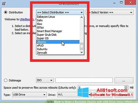 Snimak zaslona UNetbootin Windows 8.1