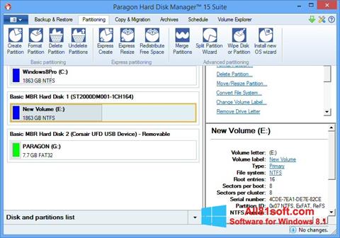 Snimak zaslona Paragon Hard Disk Manager Windows 8.1