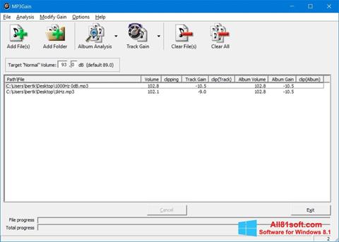 Snimak zaslona MP3Gain Windows 8.1