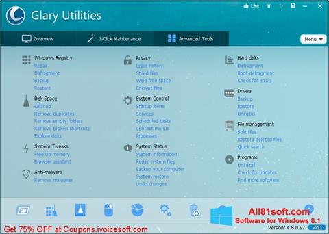 Snimak zaslona Glary Utilities Pro Windows 8.1