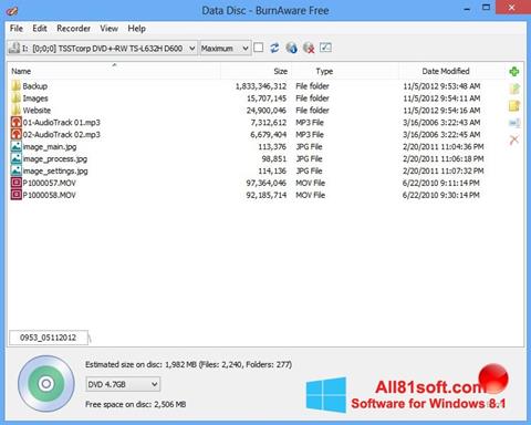 Snimak zaslona BurnAware Free Windows 8.1