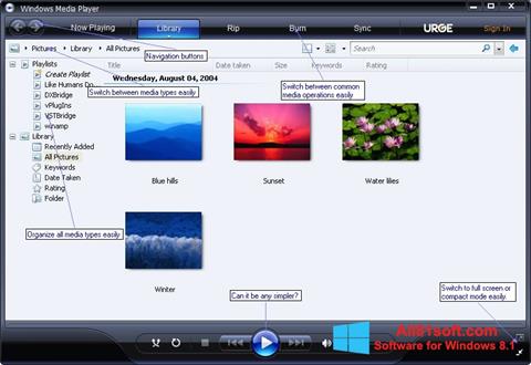 Snimak zaslona Media Player Windows 8.1