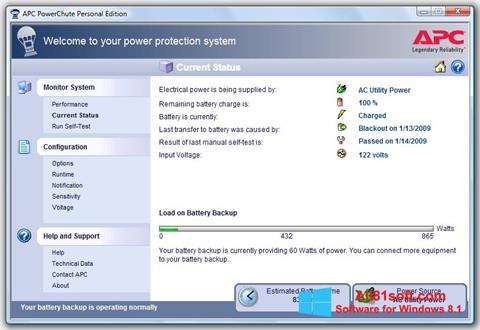 Snimak zaslona PowerChute Personal Edition Windows 8.1