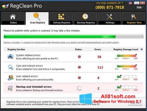 Snimak zaslona RegClean Pro Windows 8.1