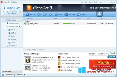 Snimak zaslona FlashGet Windows 8.1