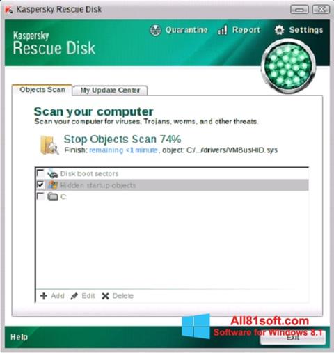 Snimak zaslona Kaspersky Rescue Disk Windows 8.1