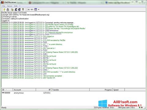 Snimak zaslona FileZilla Server Windows 8.1