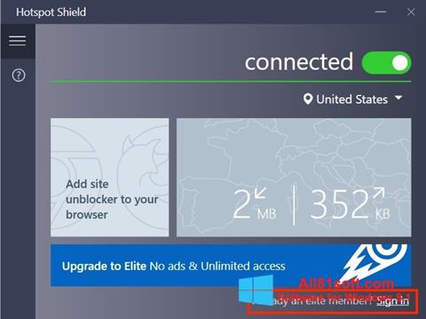 Snimak zaslona Hotspot Shield Windows 8.1