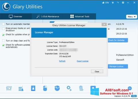 Snimak zaslona Glary Utilities Windows 8.1
