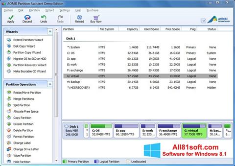 Snimak zaslona AOMEI Partition Assistant Windows 8.1