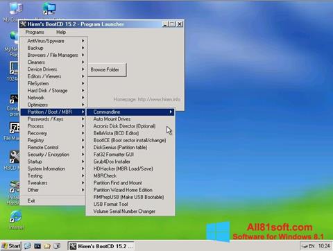 Snimak zaslona Hirens Boot CD Windows 8.1
