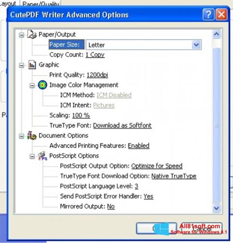 Snimak zaslona CutePDF Writer Windows 8.1