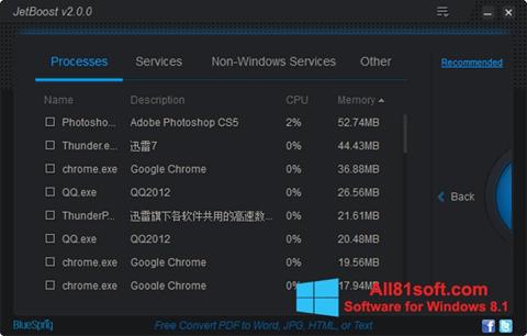Snimak zaslona JetBoost Windows 8.1