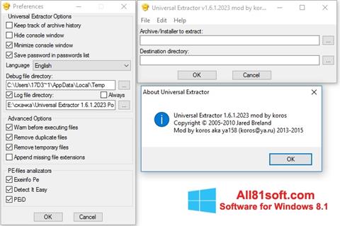 Snimak zaslona Universal Extractor Windows 8.1