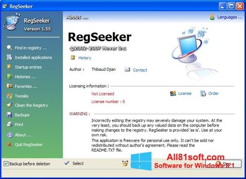 Snimak zaslona RegSeeker Windows 8.1