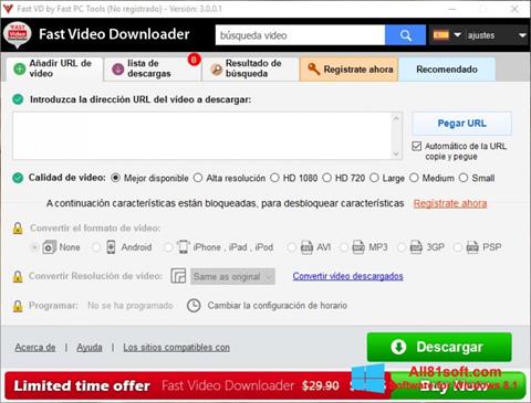 Snimak zaslona Fast Video Downloader Windows 8.1