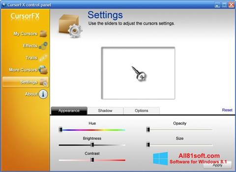 Snimak zaslona CursorFX Windows 8.1
