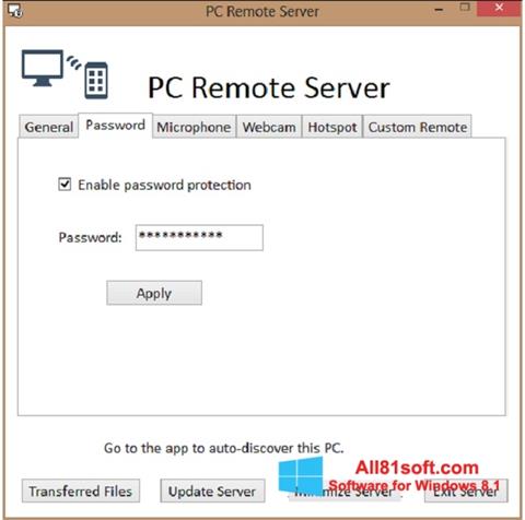 Snimak zaslona PC Remote Server Windows 8.1