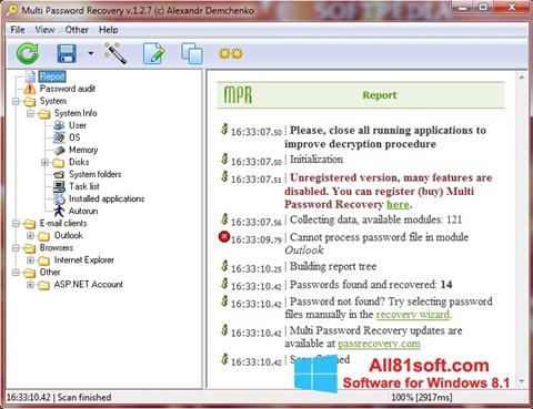 Snimak zaslona Multi Password Recovery Windows 8.1