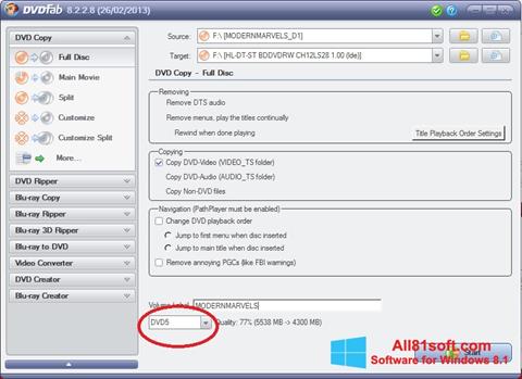 Snimak zaslona DVDFab Windows 8.1