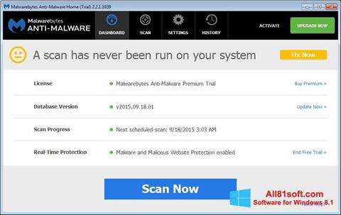 Snimak zaslona Malwarebytes Anti-Malware Free Windows 8.1