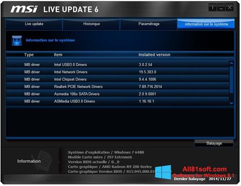 Snimak zaslona MSI Live Update Windows 8.1