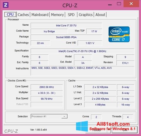 Snimak zaslona CPU-Z Windows 8.1