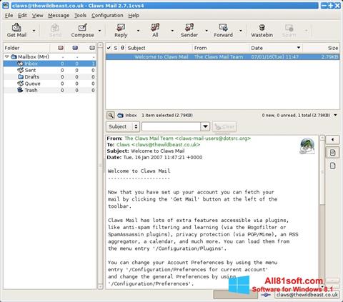 Snimak zaslona Claws Mail Windows 8.1
