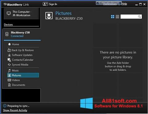 Snimak zaslona BlackBerry Link Windows 8.1