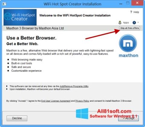 Snimak zaslona Wi-Fi HotSpot Creator Windows 8.1