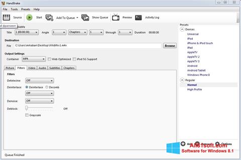 Snimak zaslona HandBrake Windows 8.1
