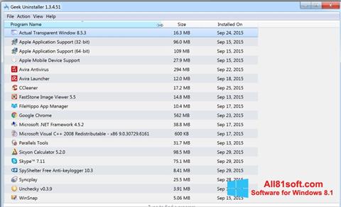 Snimak zaslona Geek Uninstaller Windows 8.1