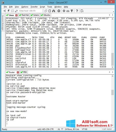 Snimak zaslona SecureCRT Windows 8.1