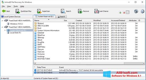 Snimak zaslona Active File Recovery Windows 8.1