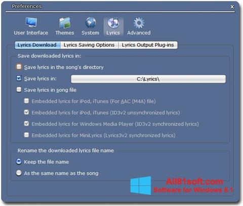 Snimak zaslona Minilyrics Windows 8.1