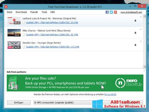 Snimak zaslona Free YouTube Download Windows 8.1