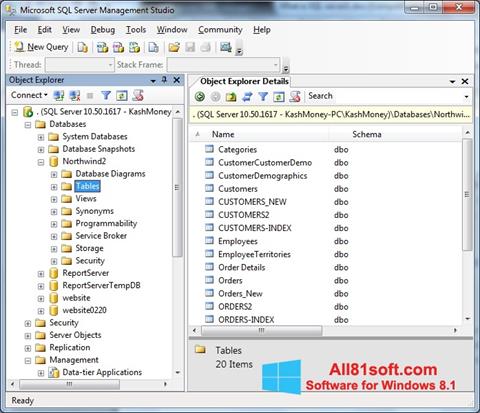 Snimak zaslona Microsoft SQL Server Windows 8.1