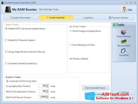 Snimak zaslona Mz RAM Booster Windows 8.1