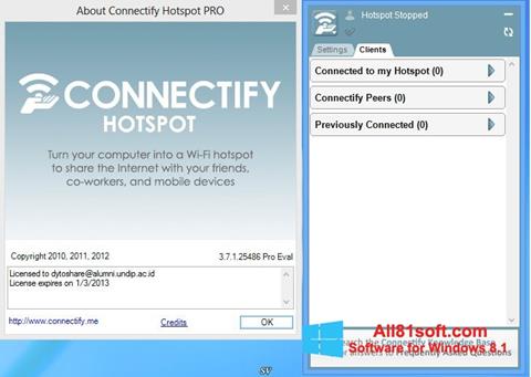 Snimak zaslona Connectify Hotspot Windows 8.1