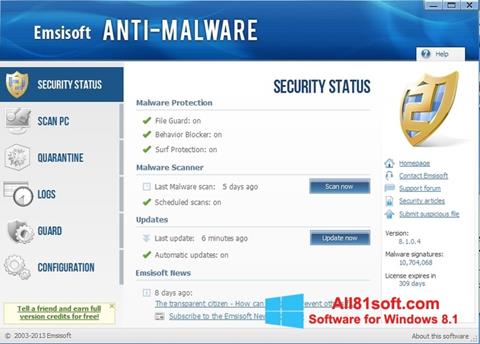 Snimak zaslona Emsisoft Anti-Malware Windows 8.1
