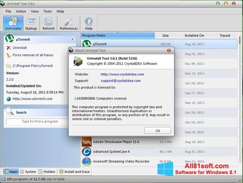 Snimak zaslona Uninstall Tool Windows 8.1
