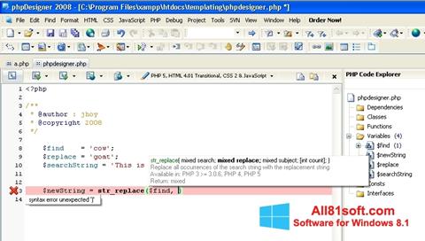 Snimak zaslona phpDesigner Windows 8.1