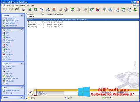 Snimak zaslona Acronis Disk Director Suite Windows 8.1
