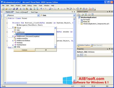 Snimak zaslona Microsoft Visual Basic Windows 8.1