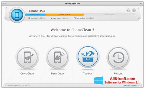 Snimak zaslona PhoneClean Windows 8.1