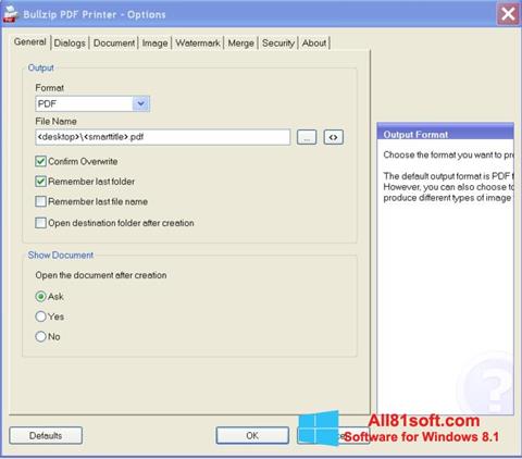 Snimak zaslona BullZip PDF Printer Windows 8.1