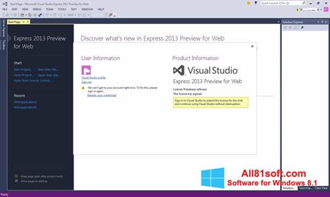 Snimak zaslona Microsoft Visual Studio Express Windows 8.1